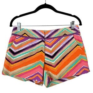 Trina Turk Chevron Print Shorts Size 2 Cotton Blend Orange Pink Summer Resort